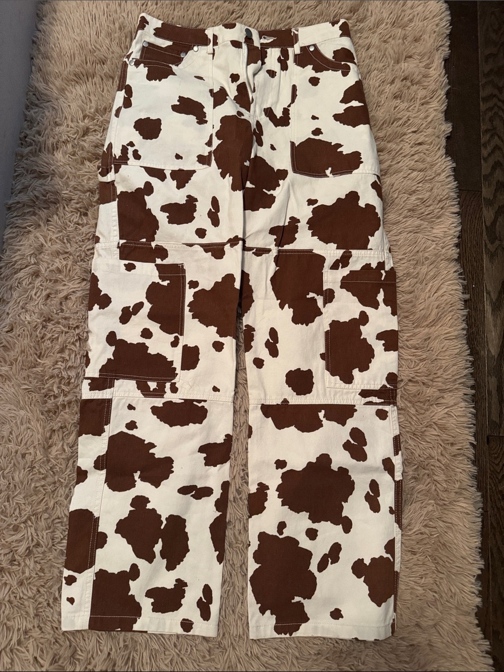 Forever 21 Brown and White Cow Print Cargo Jeans